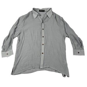 Gaya Silk Cotton Blend Button Down Shirt Womens XL Light Grey Long Sleeve